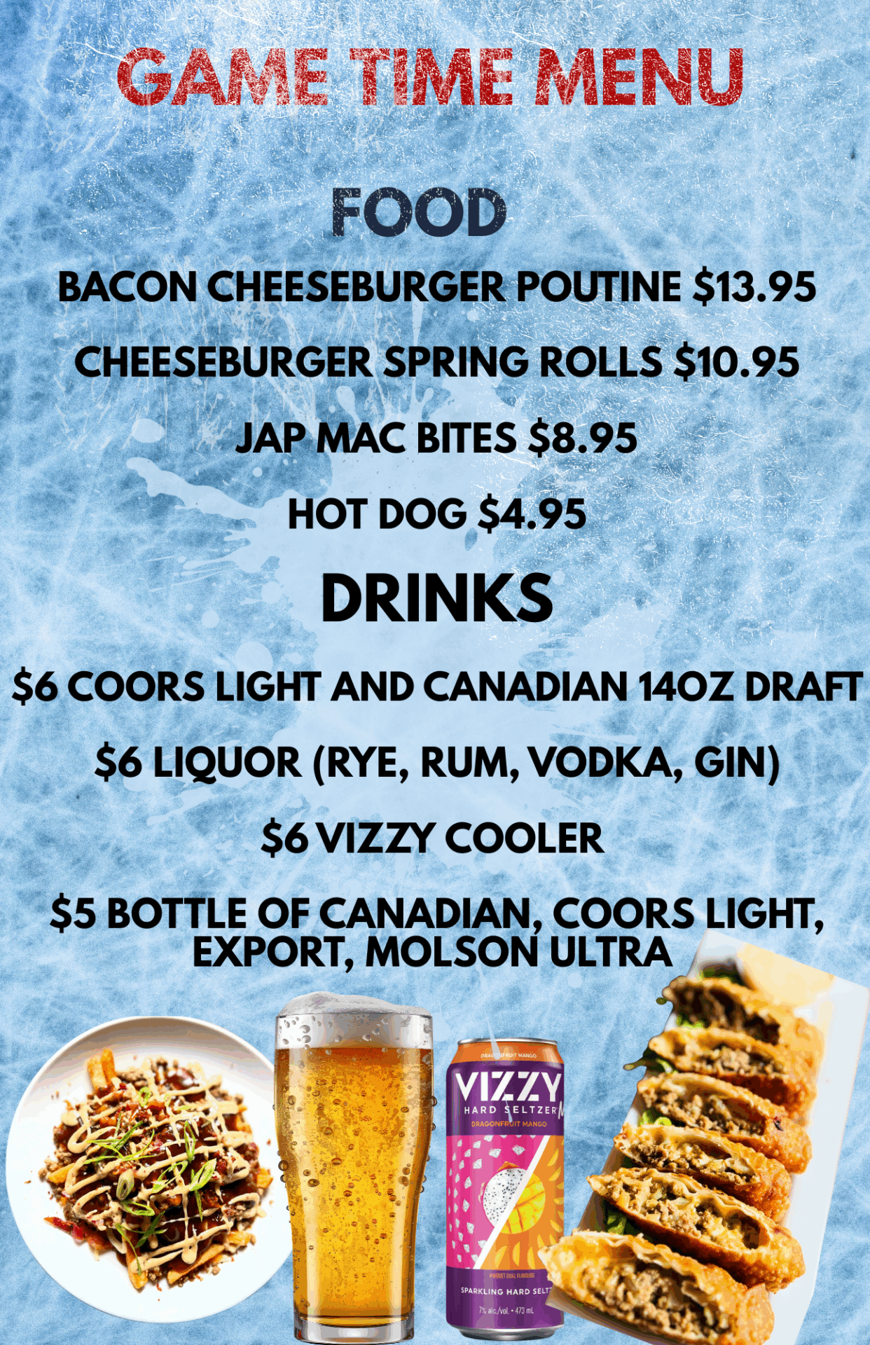 Game Time Menu - Food & Drinks